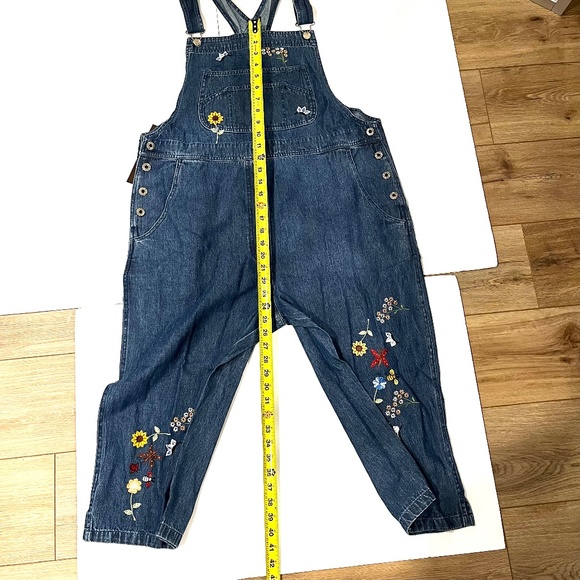 Vintage AGAPO Embroidered Denim Crop Overalls - Size L - Picture 6 of 8